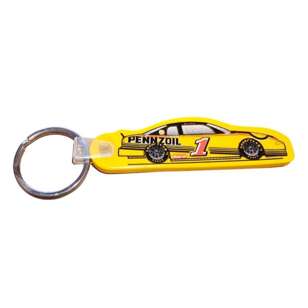Nascar Pennzoil #1 Race Car Key Chain Ring Keychain Steve Park Yellow Vintage 4"